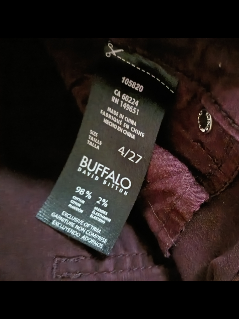 Buffalo David Bitton Slim Jeans in Deep Burgundy - Picture 6 of 6